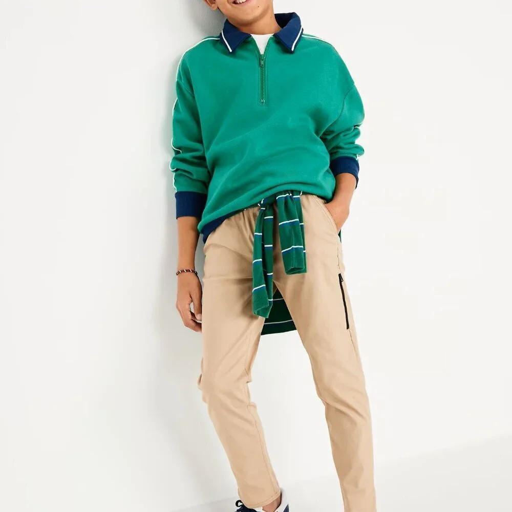 Old Navy Boys Size 10-12 Tech Pants - Light beige - Built-In Flex, Tapered Fit